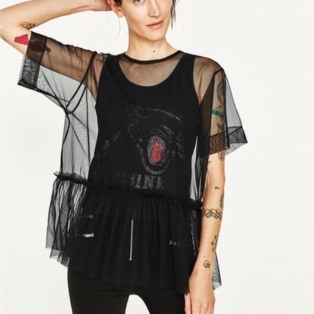 ZARA Tulle Overlay T-Shirt